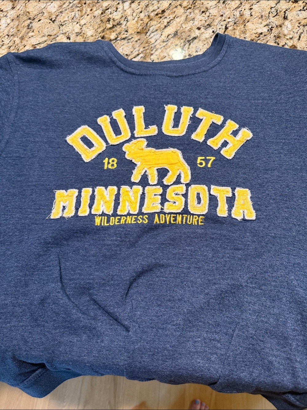 Duluth Minnesota Women's Navy Crewneck Sweater with Yellow Graphic